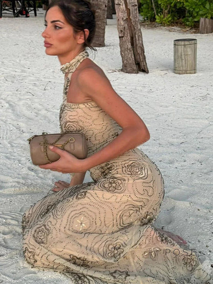 Analiz Beaded Mesh Skirt Set