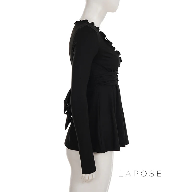 Analy Ruched V-Neck Long Sleeve Top
