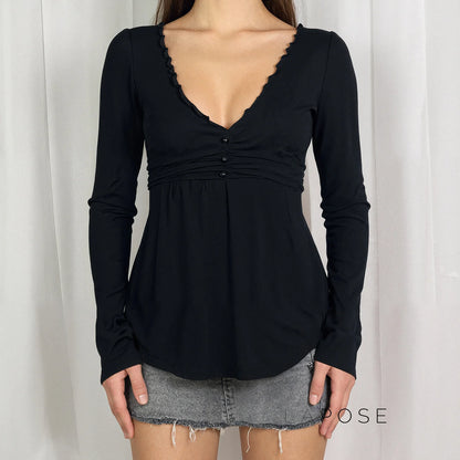 Analy Ruched V-Neck Long Sleeve Top