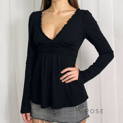 Analy Ruched V-Neck Long Sleeve Top