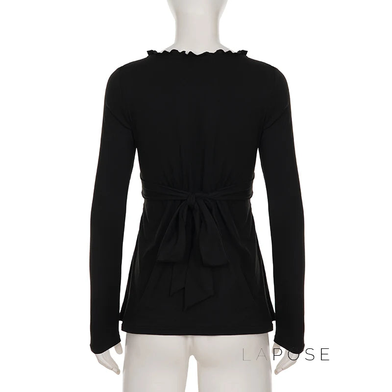 Analy Ruched V-Neck Long Sleeve Top