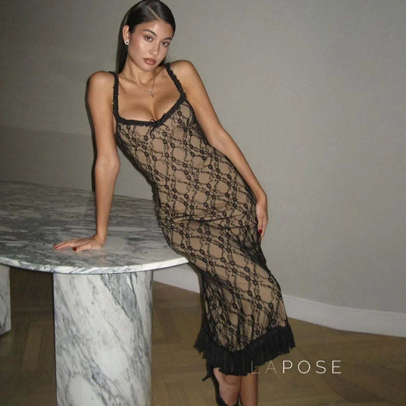 Anapaula Lace Sling Midi Dress