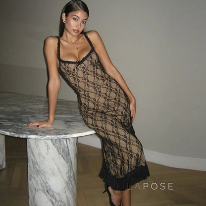 Anapaula Lace Sling Midi Dress