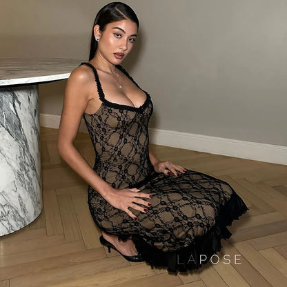 Anapaula Lace Sling Midi Dress