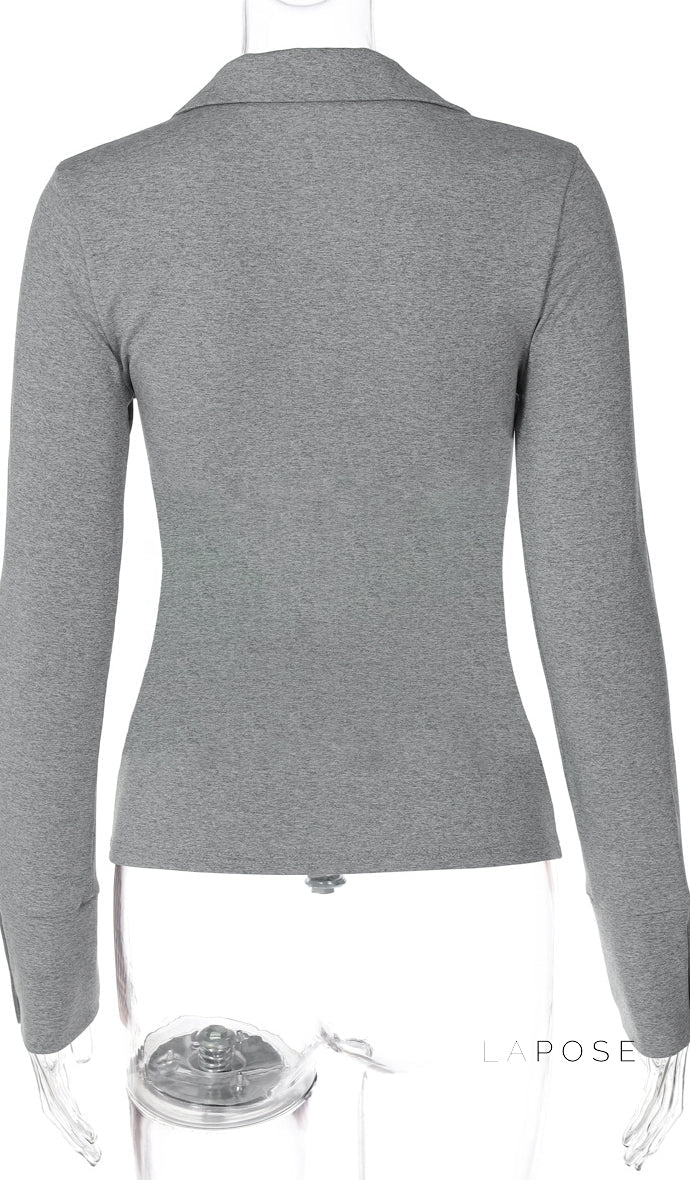 Aniylah Ribbed Collared Button Top