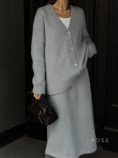 Annalyn V-Neck Knit Skirt Set