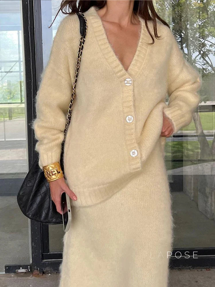 Annalyn V-Neck Knit Skirt Set