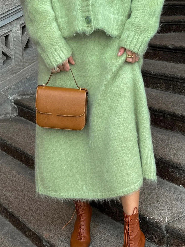 Annalyn V-Neck Knit Skirt Set