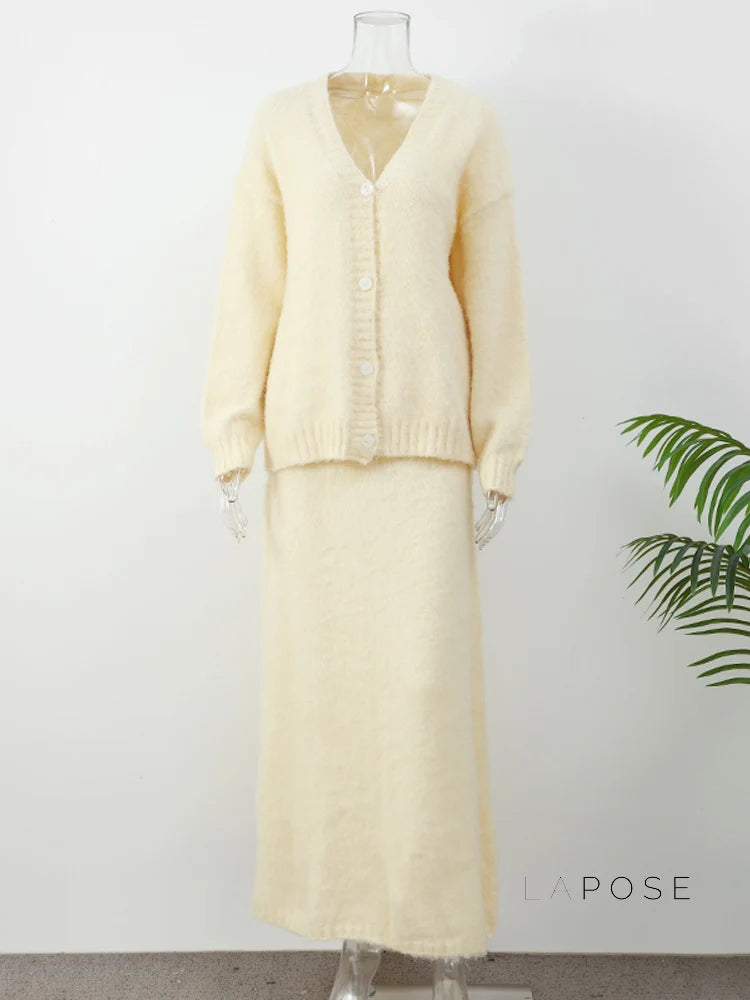 Annalyn V-Neck Knit Skirt Set