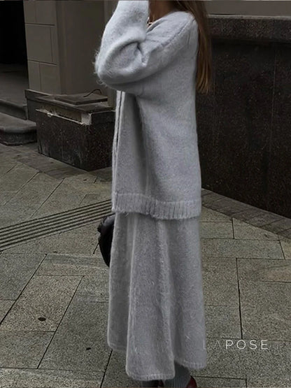 Annalyn V-Neck Knit Skirt Set