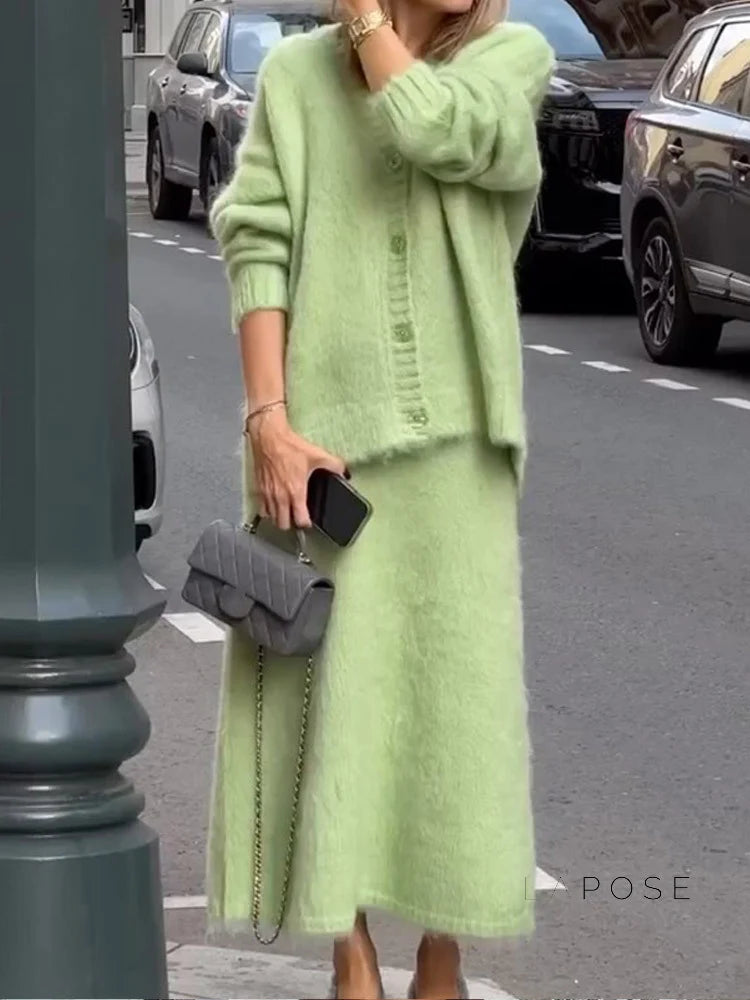 Annalyn V-Neck Knit Skirt Set