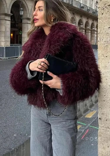 Anniyah Burgundy Faux Fur Jacket