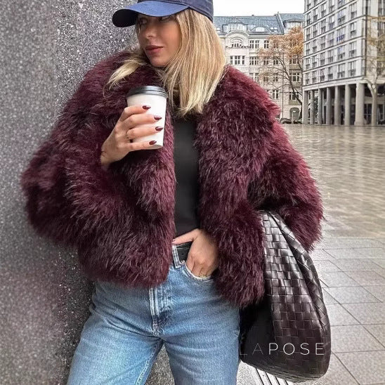 Anniyah Burgundy Faux Fur Jacket