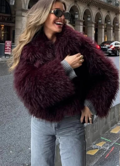 Anniyah Burgundy Faux Fur Jacket