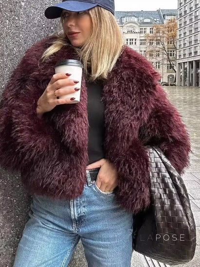 Anniyah Burgundy Faux Fur Jacket
