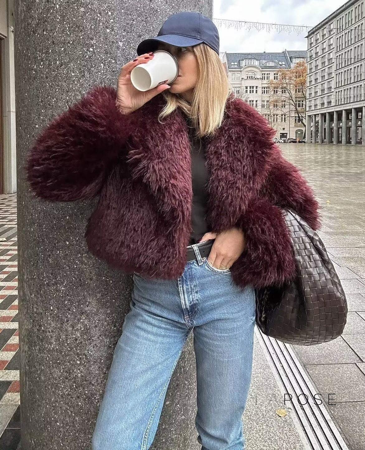 Anniyah Burgundy Faux Fur Jacket