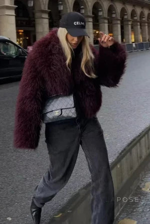 Anniyah Burgundy Faux Fur Jacket