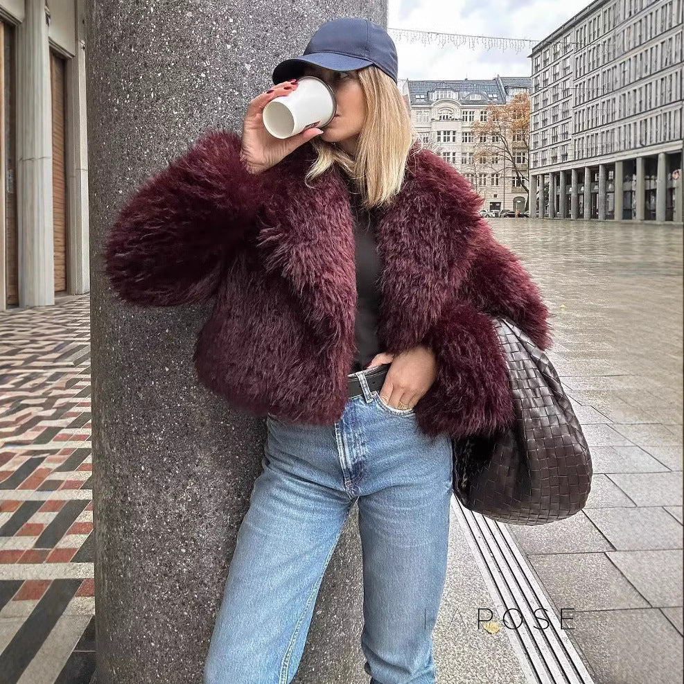 Anniyah Burgundy Faux Fur Jacket