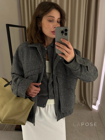 Arin Herringbone Wool Blend Jacket