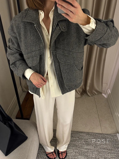Arin Herringbone Wool Blend Jacket