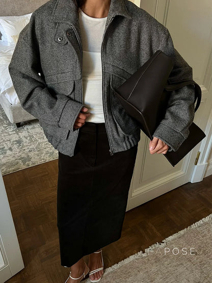 Arin Herringbone Wool Blend Jacket