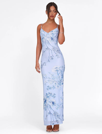Arlette Radiant Floral Maxi Dress - Blue Ceramic Floral