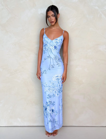 Arlette Radiant Floral Maxi Dress - Blue Ceramic Floral