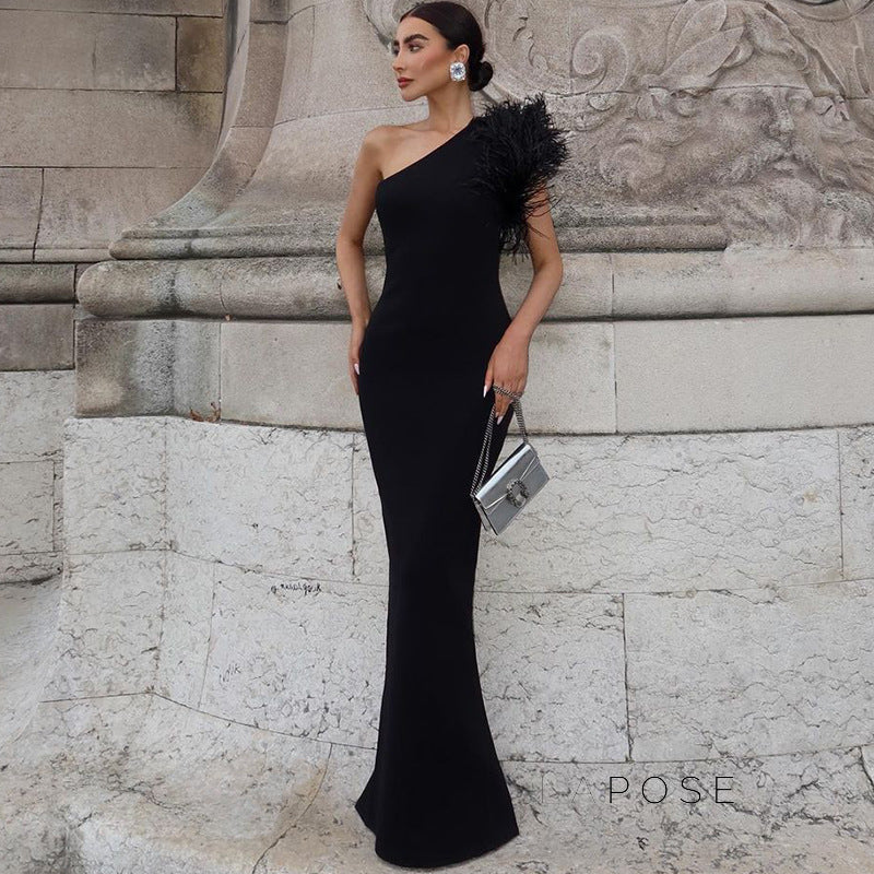 Aryana Feather One-Shoulder Gown