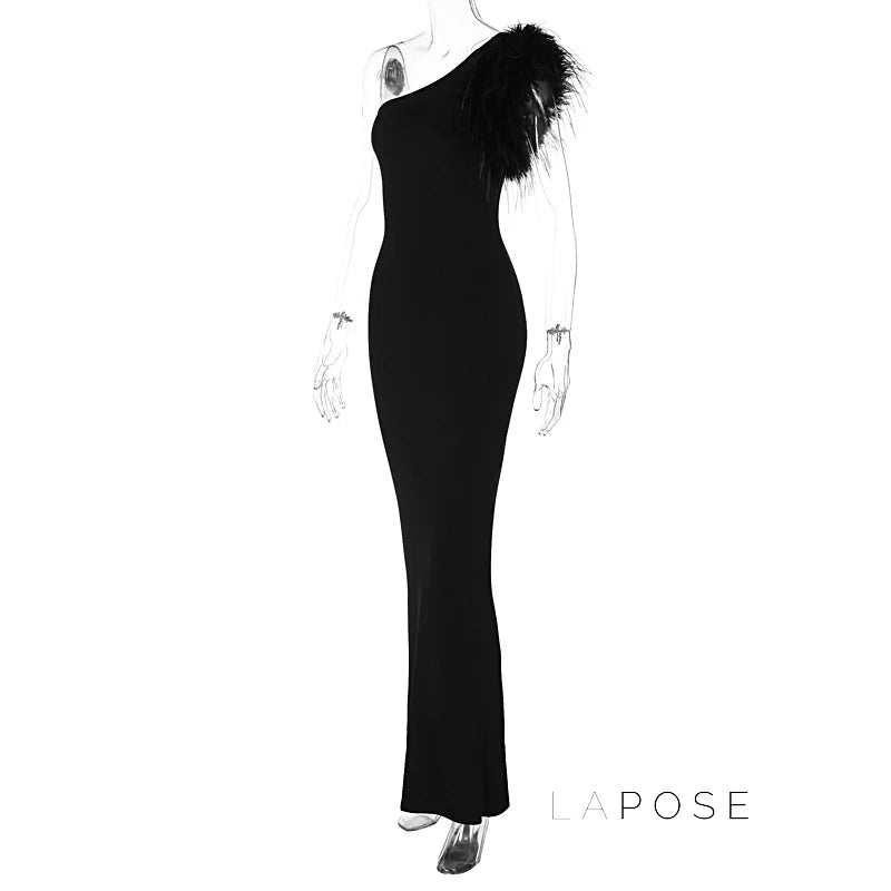 Aryana Feather One-Shoulder Gown