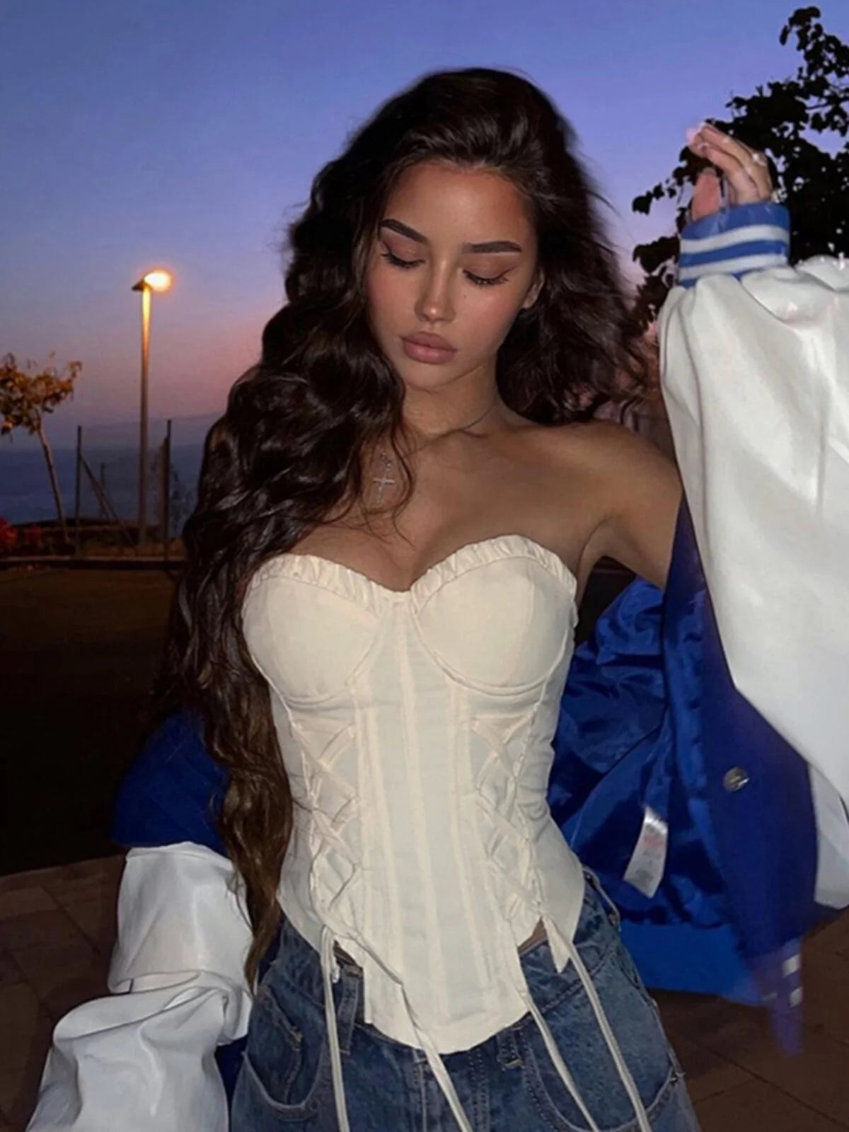 Asymmetrical Lace-Up Tube Top