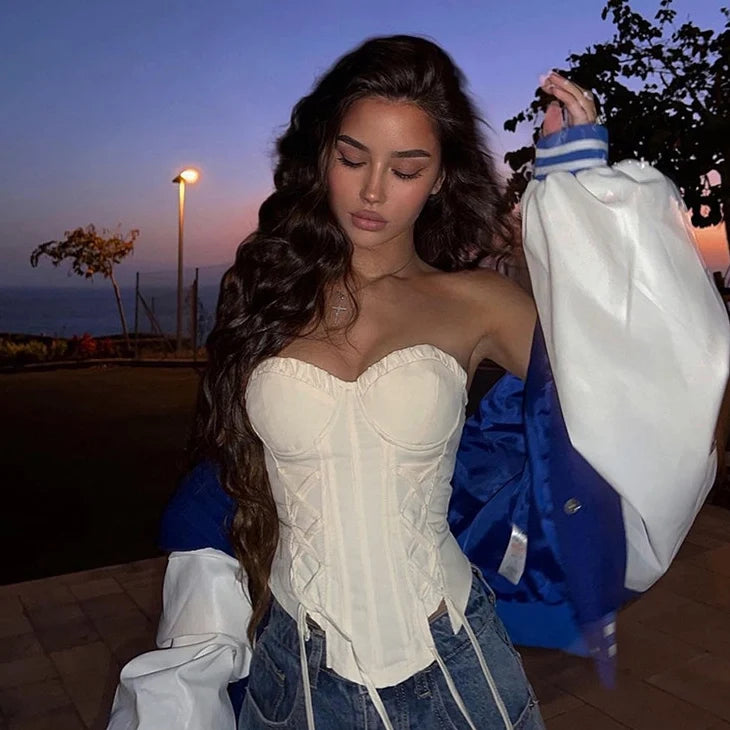 Asymmetrical Lace-Up Tube Top