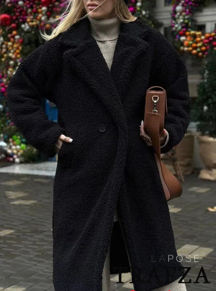 Athalia Double-Breasted Long Teddy Coat