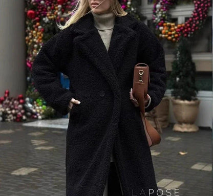 Athalia Double-Breasted Long Teddy Coat