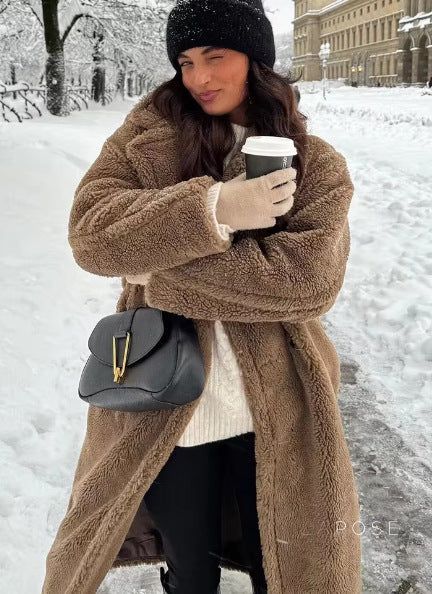 Athalia Double-Breasted Long Teddy Coat