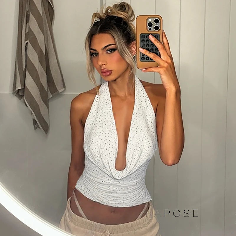 Avelynn Rhinestone Halter Crop Top