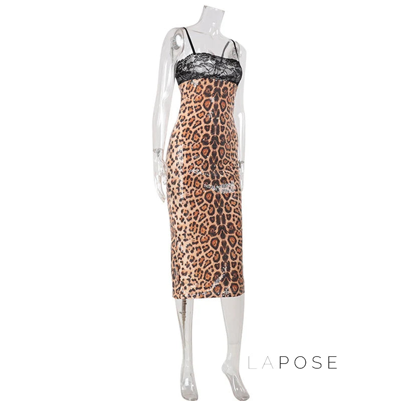 Aviyana Leopard Sequin Maxi Dress