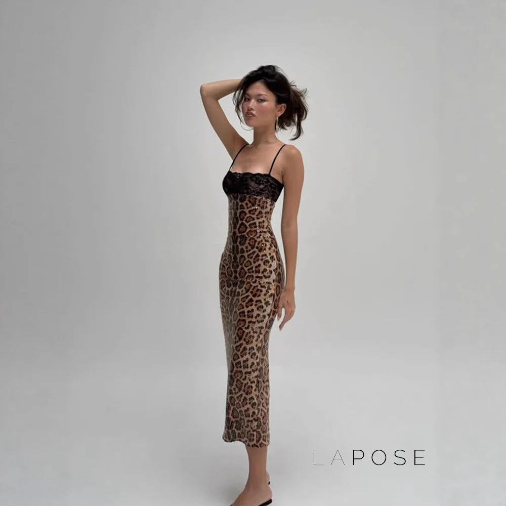 Aviyana Leopard Sequin Maxi Dress