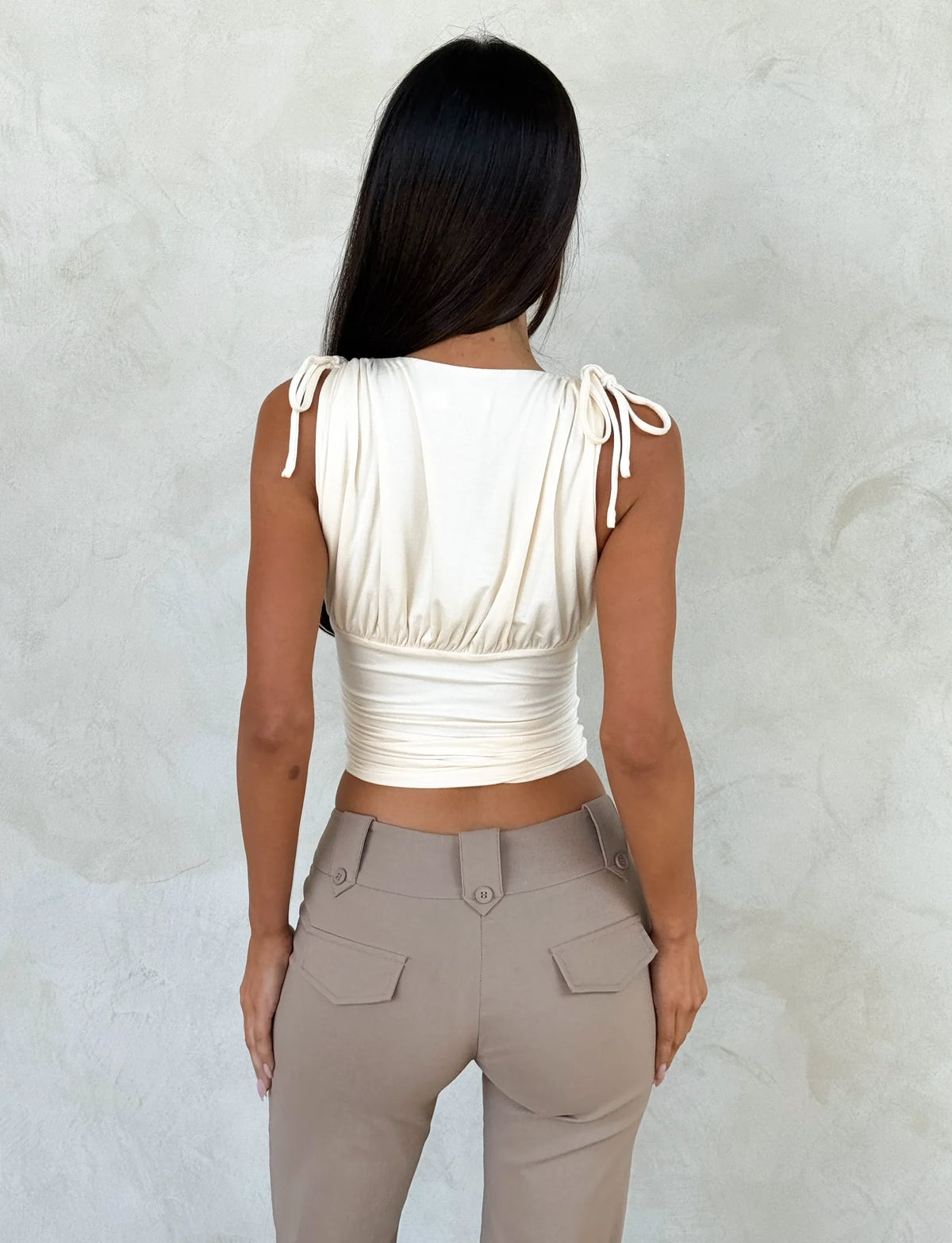 Ayrabella Ruched Plunge Top - Cream
