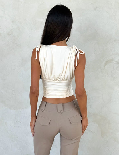 Ayrabella Ruched Plunge Top - Cream