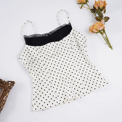 Azalia Lace Trim Polka Dot Cami