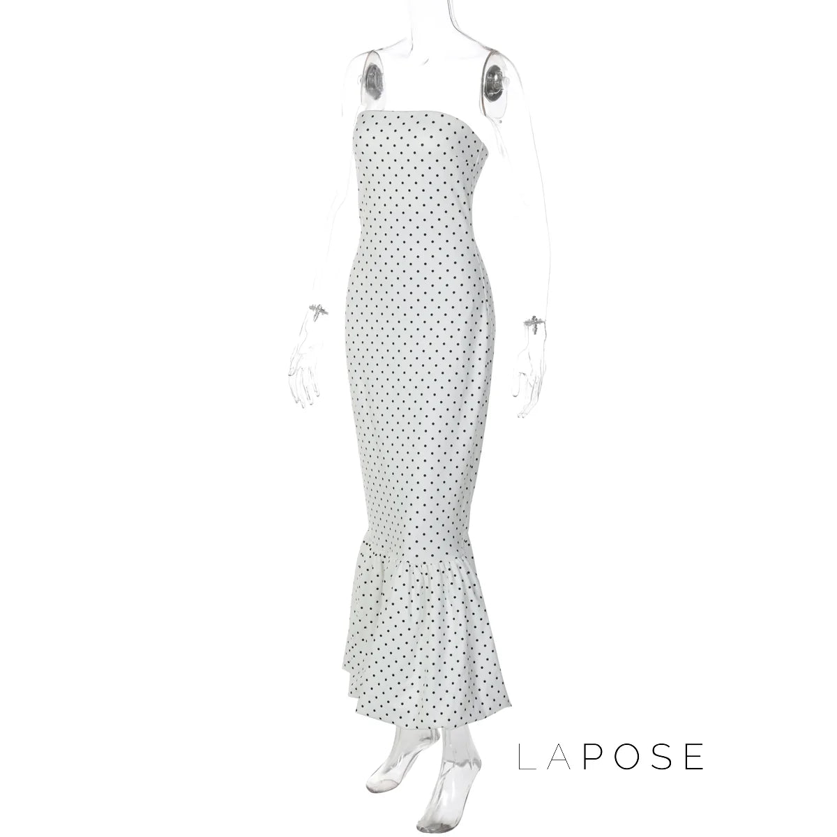 Azaria Polka Dot Strapless Midi Dress