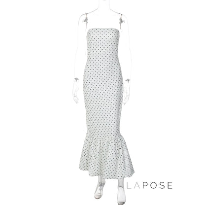 Azaria Polka Dot Strapless Midi Dress