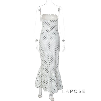 Azaria Polka Dot Strapless Midi Dress