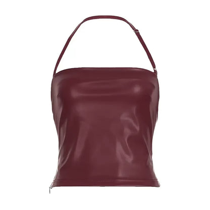 Aziah Faux Leather Halter Camisole