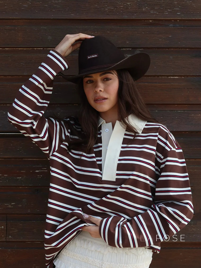 Bella Striped Polo Long-Sleeve Top