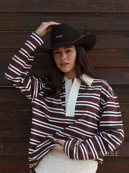 Bella Striped Polo Long-Sleeve Top
