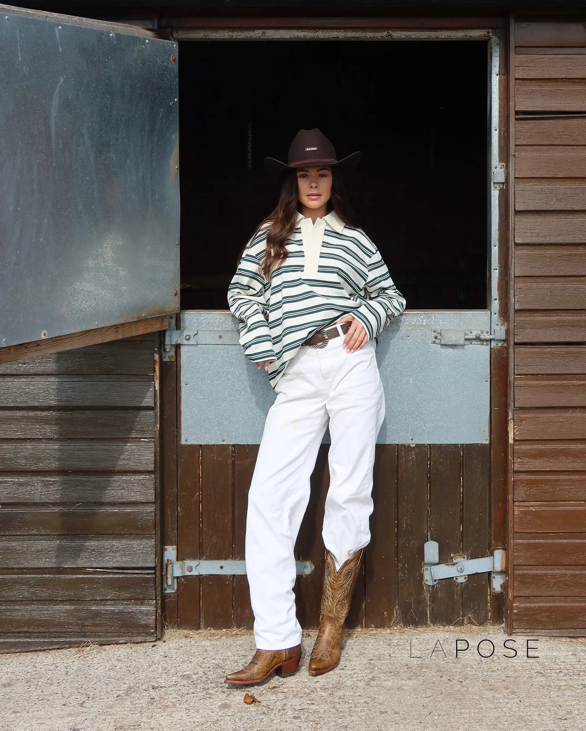 Bella Striped Polo Long-Sleeve Top