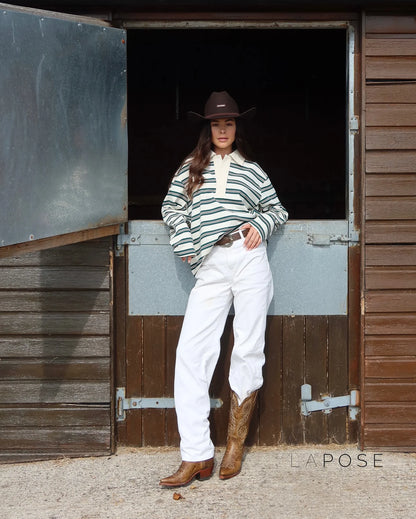 Bella Striped Polo Long-Sleeve Top