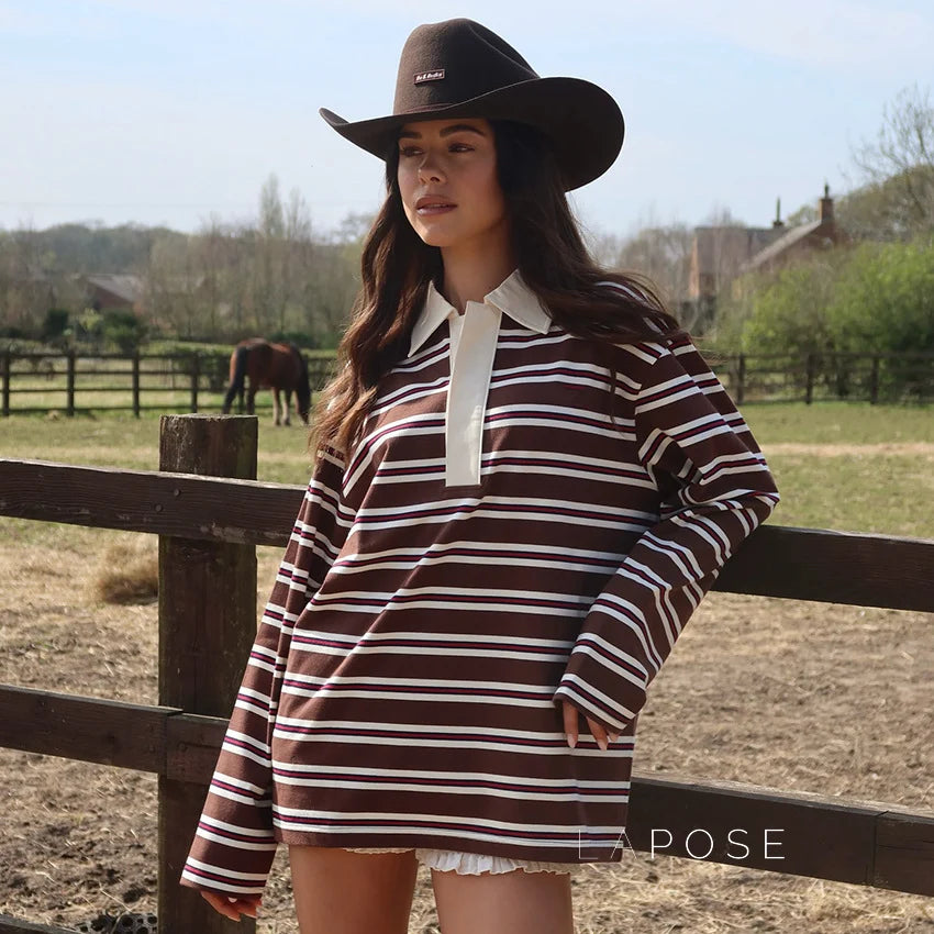 Bella Striped Polo Long-Sleeve Top