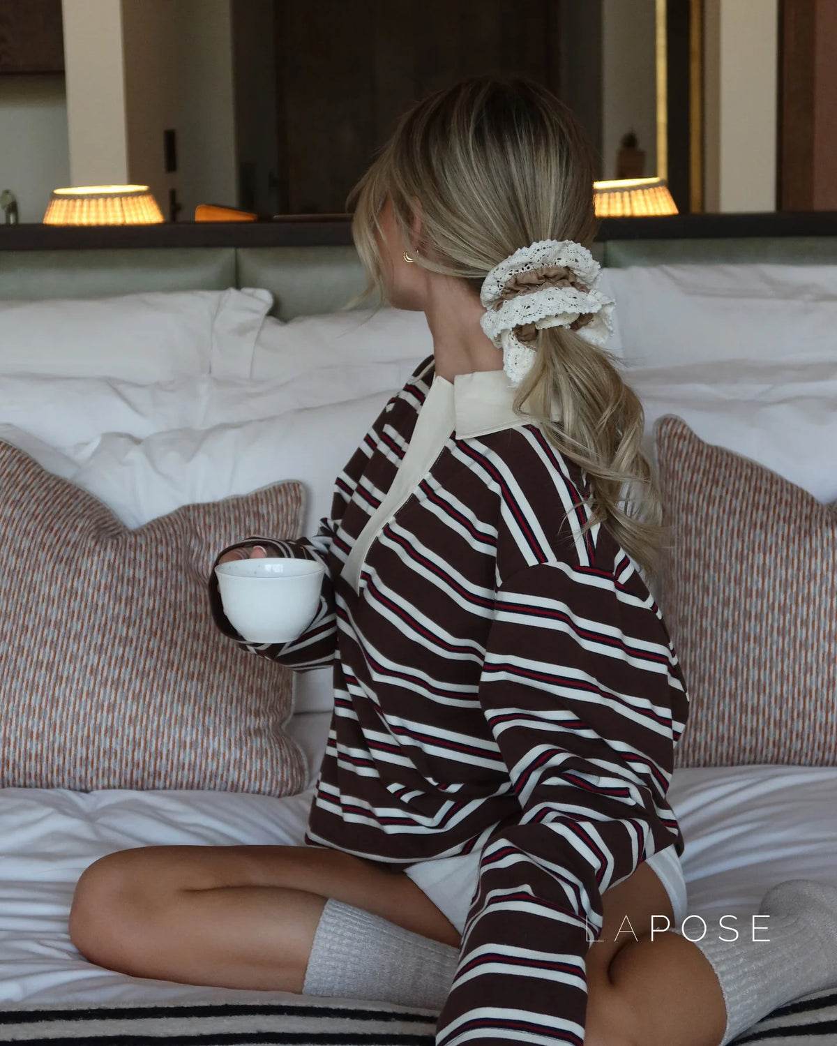 Bella Striped Polo Long-Sleeve Top